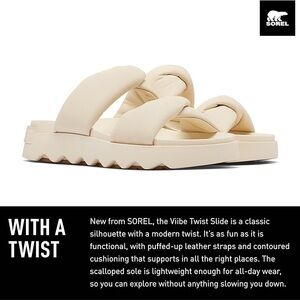 Sorel Viibe Twist Slide Sandals NWOT Size 7.5 Color Honey White/Gum